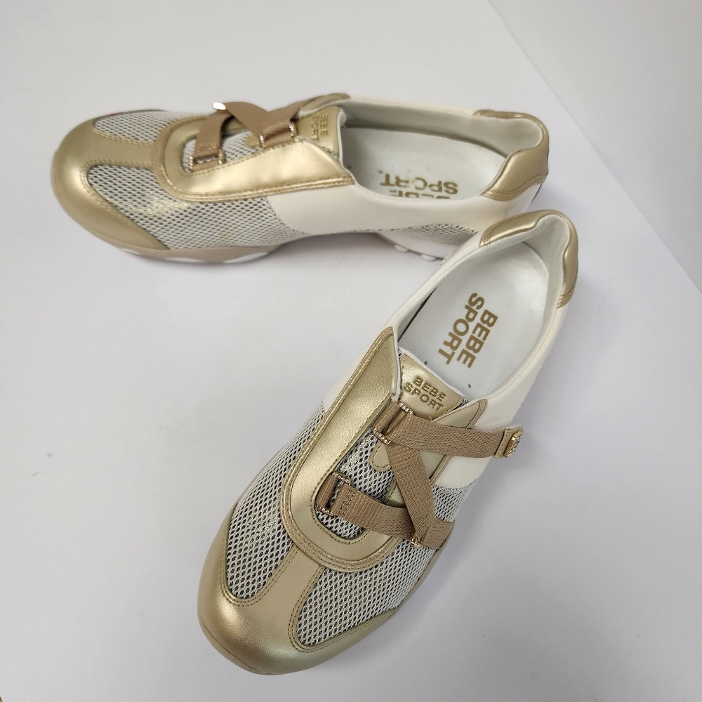 Bebe Sports Women's Metallic Gold and White Sporty Stylish Sneakers Size 8.5 - Picture 6 of 8